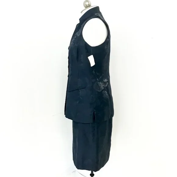 Dior 10P Metallic Floral Formal Skirt Suit Navy Petite - Picture 6 of 15